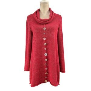 Soft Surroundings Women's Bejeweled Cowl Neck Shimmer Long Tunic Sweater Size L